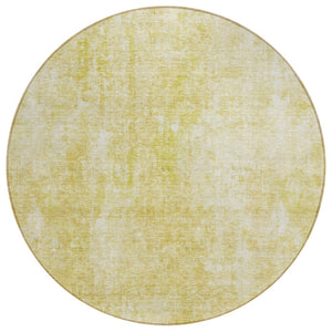 HomeRoots 5' Gold Wheat and Ivory Abstract Area Rug - Washable, Durable, Perfect for Indoor and Outdoor Spaces 8' Round 580252