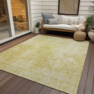 HomeRoots 9' Gold Wheat and Ivory Abstract Washable Area Rug for Indoor and Outdoor Spaces - Durable Elegance 9' X 12' 580254