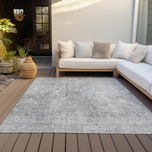 HomeRoots 5' Abstract Gray Silver Charcoal Area Rug - Stylish, Washable, Durable for Indoor & Outdoor Use 5' X 8' 580257