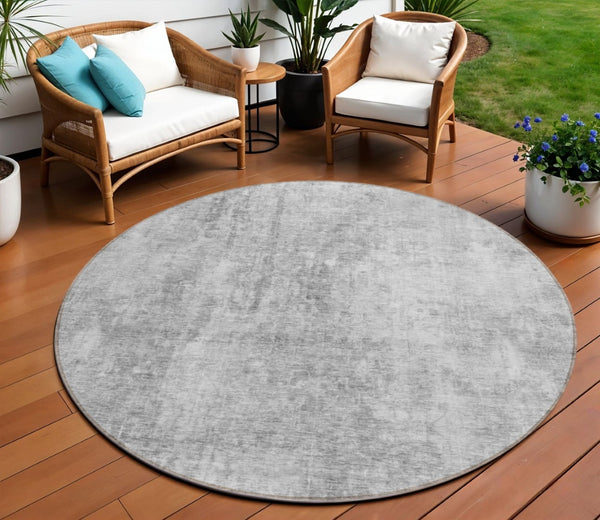HomeRoots 5' Abstract Gray Silver Charcoal Area Rug - Stylish, Washable, Durable for Indoor & Outdoor Use 8' Round 580258