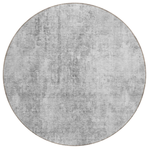 HomeRoots 5' Abstract Gray Silver Charcoal Area Rug - Stylish, Washable, Durable for Indoor & Outdoor Use 8' Round 580258