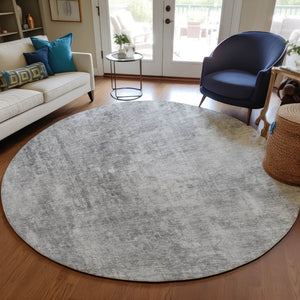 HomeRoots 5' Abstract Gray Silver Charcoal Area Rug - Stylish, Washable, Durable for Indoor & Outdoor Use 8' Round 580258