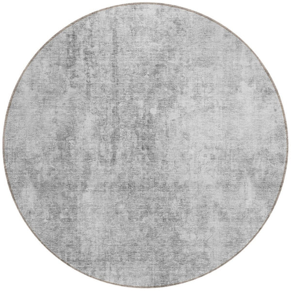 HomeRoots 5' Abstract Gray Silver Charcoal Area Rug - Stylish, Washable, Durable for Indoor & Outdoor Use 8' Round 580258