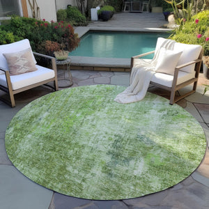 HomeRoots 5' Abstract Olive Green Area Rug - Washable, Stain-Resistant, Perfect for Indoor & Outdoor Spaces 8' Round 580264