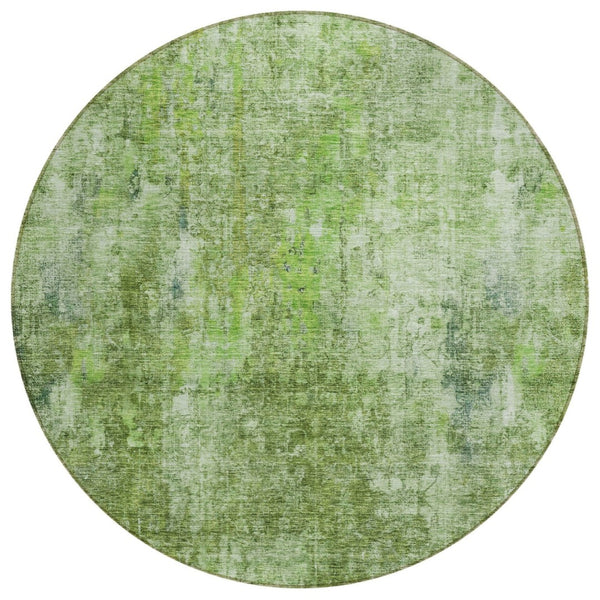 HomeRoots 5' Abstract Olive Green Area Rug - Washable, Stain-Resistant, Perfect for Indoor & Outdoor Spaces 8' Round 580264
