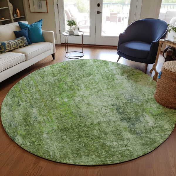 HomeRoots 5' Abstract Olive Green Area Rug - Washable, Stain-Resistant, Perfect for Indoor & Outdoor Spaces 8' Round 580264