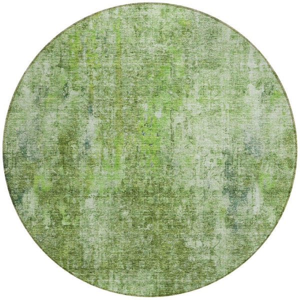 HomeRoots 5' Abstract Olive Green Area Rug - Washable, Stain-Resistant, Perfect for Indoor & Outdoor Spaces 8' Round 580264