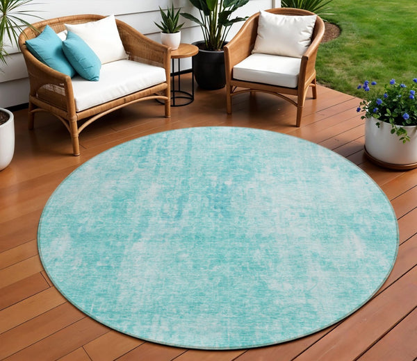 HomeRoots 5' Teal Blue and Ivory Abstract Area Rug - Stylish, Washable, Durable for Indoor and Outdoor Use 8' Round 580270
