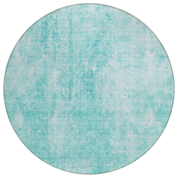HomeRoots 5' Teal Blue and Ivory Abstract Area Rug - Stylish, Washable, Durable for Indoor and Outdoor Use 8' Round 580270