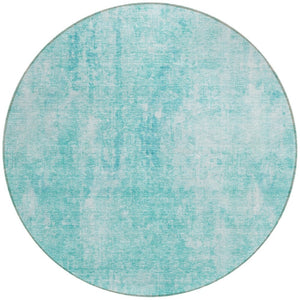 HomeRoots 5' Teal Blue and Ivory Abstract Area Rug - Stylish, Washable, Durable for Indoor and Outdoor Use 8' Round 580270