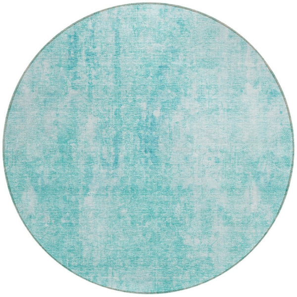 HomeRoots 5' Teal Blue and Ivory Abstract Area Rug - Stylish, Washable, Durable for Indoor and Outdoor Use 8' Round 580270