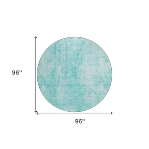 HomeRoots 5' Teal Blue and Ivory Abstract Area Rug - Stylish, Washable, Durable for Indoor and Outdoor Use 8' Round 580270