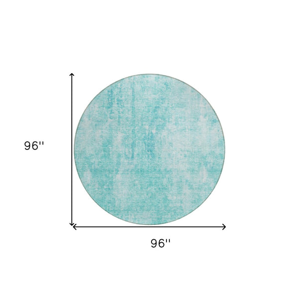 HomeRoots 5' Teal Blue and Ivory Abstract Area Rug - Stylish, Washable, Durable for Indoor and Outdoor Use 8' Round 580270