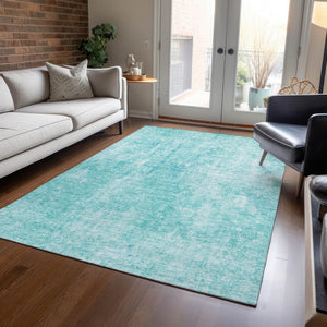 HomeRoots 9' Teal Blue and Ivory Abstract Area Rug - Stylish, Durable, Washable for Indoor/Outdoor Use 9' X 12' 580272