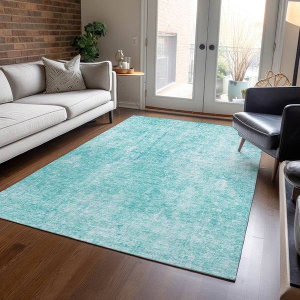 HomeRoots 9' Teal Blue and Ivory Abstract Area Rug - Stylish, Durable, Washable for Indoor/Outdoor Use 9' X 12' 580272
