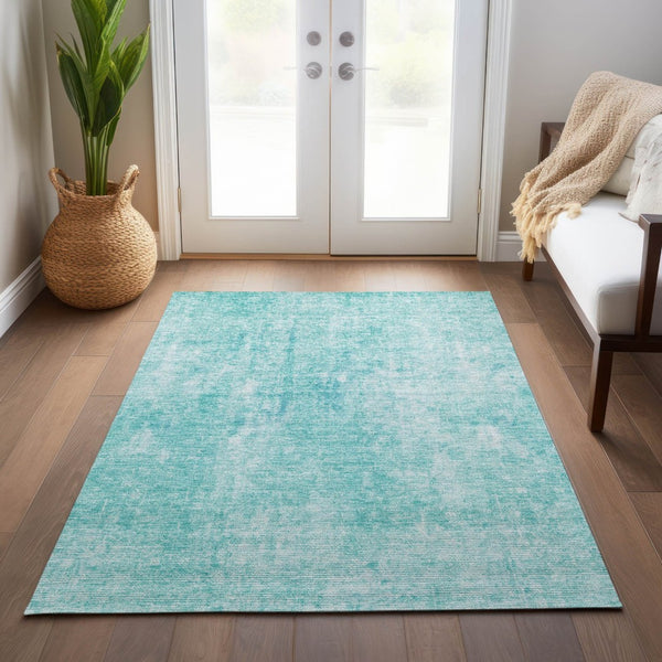 HomeRoots 9' Teal Blue and Ivory Abstract Area Rug - Stylish, Durable, Washable for Indoor/Outdoor Use 9' X 12' 580272