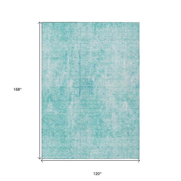HomeRoots 5' Teal Blue and Ivory Abstract Area Rug - Stylish, Washable, Durable for Indoor and Outdoor Use 10' X 14' 580273
