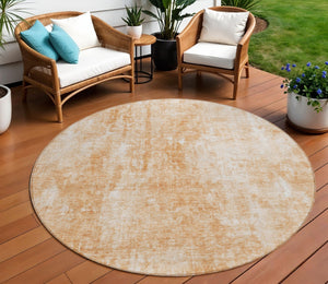 HomeRoots 5' Terra Cotta Copper Ivory Abstract Area Rug - Stylish, Durable & Washable for Indoor Outdoor Use 8' Round 580276