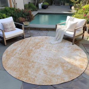 HomeRoots 5' Terra Cotta Copper Ivory Abstract Area Rug - Stylish, Durable & Washable for Indoor Outdoor Use 8' Round 580276