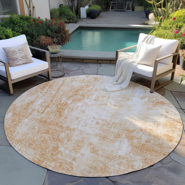 HomeRoots 5' Terra Cotta Copper Ivory Abstract Area Rug - Stylish, Durable & Washable for Indoor Outdoor Use 8' Round 580276