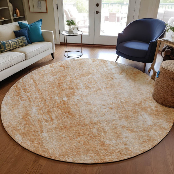 HomeRoots 5' Terra Cotta Copper Ivory Abstract Area Rug - Stylish, Durable & Washable for Indoor Outdoor Use 8' Round 580276