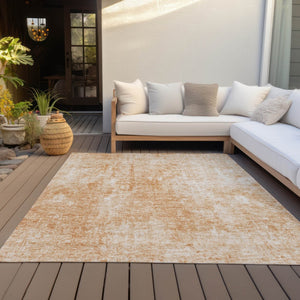 HomeRoots 5' Terra Cotta Copper Ivory Abstract Area Rug - Stylish, Durable & Washable for Indoor Outdoor Use 8' X 10' 580277