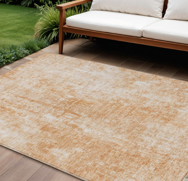 HomeRoots 5' Terra Cotta Copper Ivory Abstract Area Rug - Stylish, Durable & Washable for Indoor Outdoor Use 10' X 14' 580279
