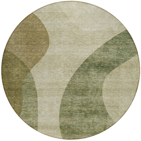 Homeroots 3' Beige And Chocolate Abstract Washable Area Rug – Perfect For Indoor And Outdoor Spaces! 8' Round Polyester 580282