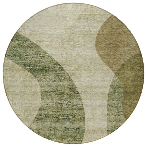 Homeroots 3' Beige And Chocolate Abstract Washable Area Rug – Perfect For Indoor And Outdoor Spaces! 8' Round Polyester 580282