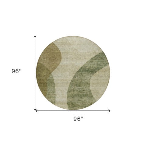 Homeroots 3' Beige And Chocolate Abstract Washable Area Rug – Perfect For Indoor And Outdoor Spaces! 8' Round Polyester 580282