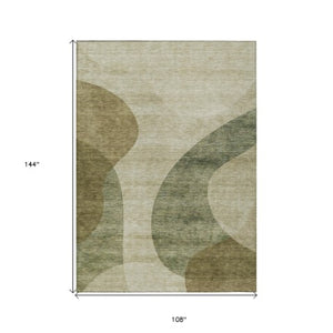 Homeroots 3' Beige And Chocolate Abstract Washable Area Rug – Perfect For Indoor And Outdoor Spaces! 9' X 12' Polyester 580284