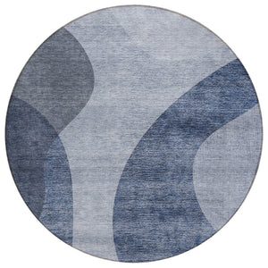 HomeRoots 5' Modern Denim & Sky Blue Abstract Indoor-Outdoor Area Rug for Stylish High-Traffic Spaces 8' Round 580288