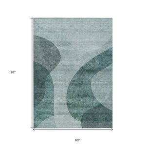 HomeRoots 5' Green and Sage Abstract Washable Area Rug - Durable Indoor/Outdoor Accent for Modern Spaces 5' X 8' 580293