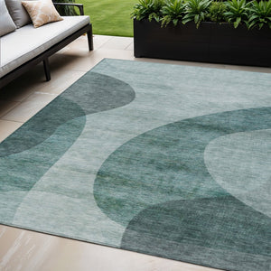 HomeRoots 5' Green and Sage Abstract Washable Area Rug - Durable Indoor/Outdoor Accent for Modern Spaces 5' X 8' 580293
