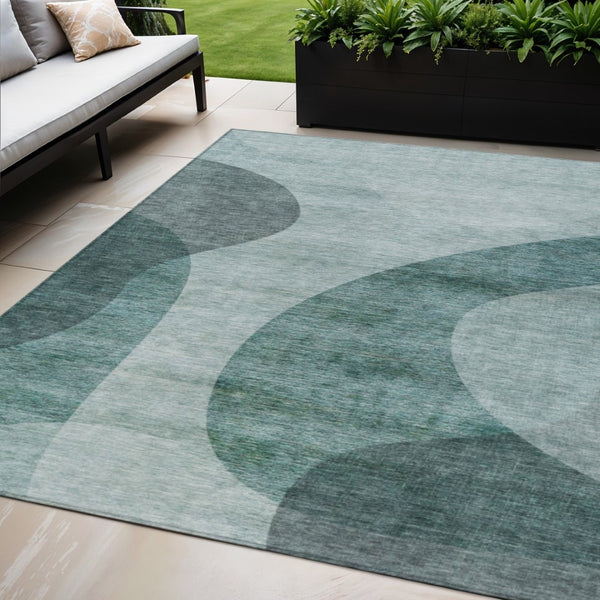 HomeRoots 5' Green and Sage Abstract Washable Area Rug - Durable Indoor/Outdoor Accent for Modern Spaces 5' X 8' 580293