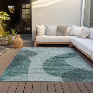 HomeRoots 5' Green and Sage Abstract Washable Area Rug - Durable Indoor/Outdoor Accent for Modern Spaces 5' X 8' 580293