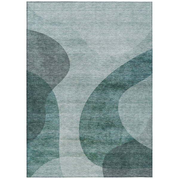 HomeRoots 5' Green and Sage Abstract Washable Area Rug - Durable Indoor/Outdoor Accent for Modern Spaces 5' X 8' 580293