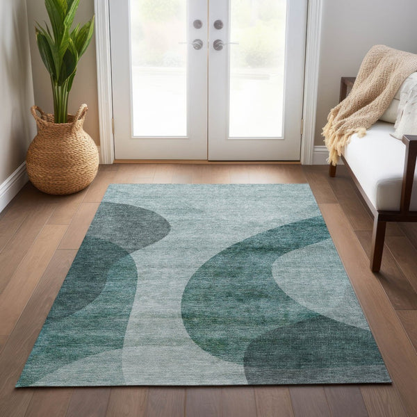HomeRoots 5' Green and Sage Abstract Washable Area Rug - Durable Indoor/Outdoor Accent for Modern Spaces 5' X 8' 580293