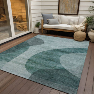 HomeRoots 9' Contemporary Green and Sage Abstract Area Rug - Washable, Durable, Perfect for Indoor & Outdoor Spaces 9' X 12' 580296