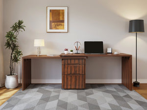 English Elm 90" Rotating L-shape Executive Desk Natural Melamine Mdf Surface Three Drawers Home Office Walnut N751S383638W