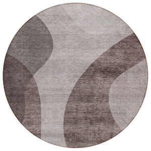 HomeRoots 5' Modern Brown Taupe Beige Abstract Washable Area Rug for Indoor and Outdoor Spaces, Durable Design 8' Round 580300
