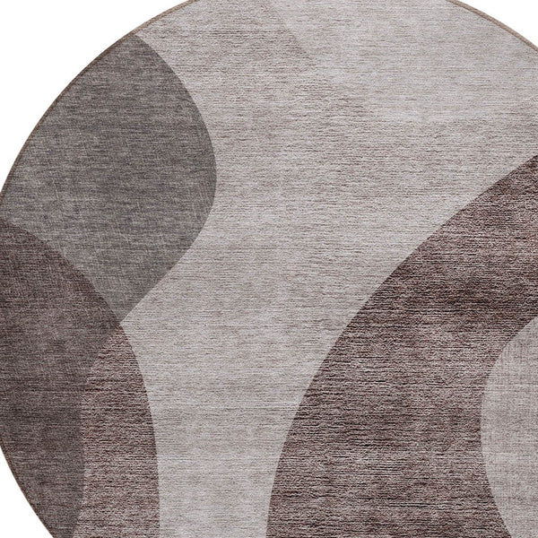 Homeroots 3' Beige And Chocolate Abstract Washable Area Rug – Perfect For Indoor And Outdoor Spaces! 8' Round Polyester 580300