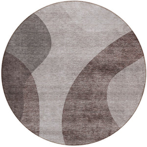 Homeroots 3' Beige And Chocolate Abstract Washable Area Rug – Perfect For Indoor And Outdoor Spaces! 8' Round Polyester 580300
