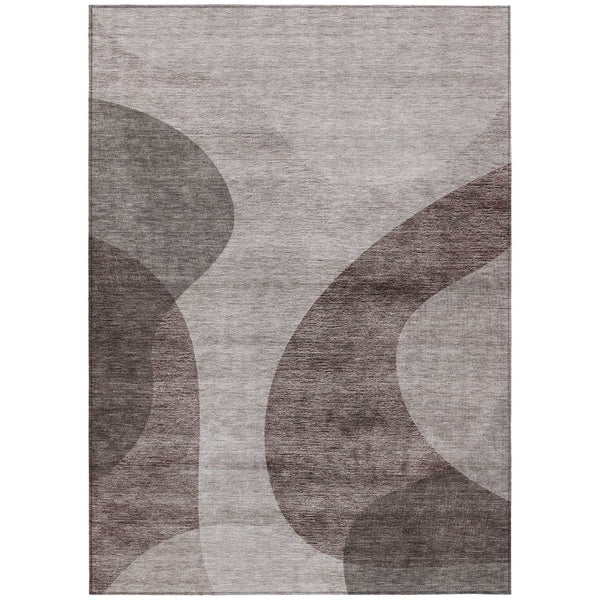 HomeRoots 5' Modern Brown Taupe Beige Abstract Washable Area Rug for Indoor and Outdoor Spaces, Durable Design 8' X 10' 580301