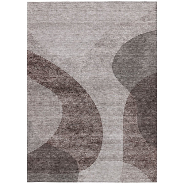 Homeroots 3' Beige And Chocolate Abstract Washable Area Rug – Perfect For Indoor And Outdoor Spaces! 9' X 12' Polyester 580302