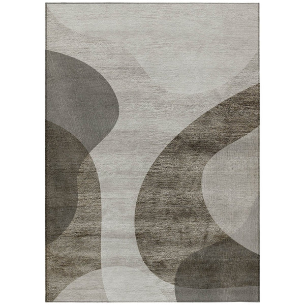 HomeRoots 5' Modern Abstract Washable Area Rug in Taupe, Beige & Chocolate for Stylish Indoor/Outdoor Use 5' X 8' 580311