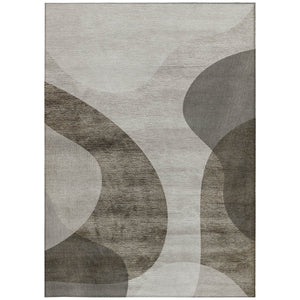 Homeroots 3' Beige And Chocolate Abstract Washable Area Rug – Perfect For Indoor And Outdoor Spaces! 5' X 8' Polyester 580311
