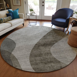 Homeroots 3' Beige And Chocolate Abstract Washable Area Rug – Perfect For Indoor And Outdoor Spaces! 8' Round Polyester 580312