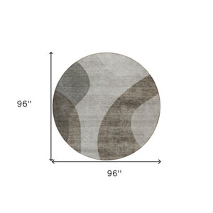 Homeroots 3' Beige And Chocolate Abstract Washable Area Rug – Perfect For Indoor And Outdoor Spaces! 8' Round Polyester 580312