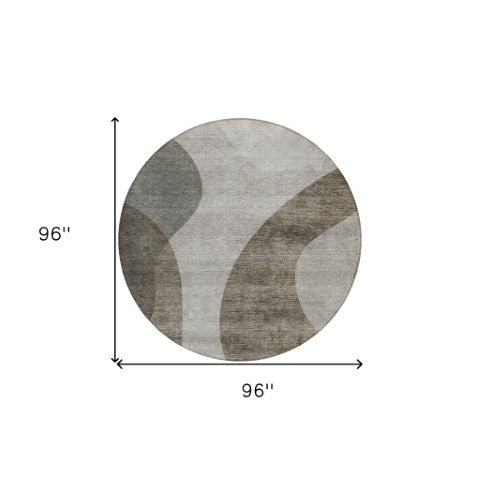 Homeroots 3' Beige And Chocolate Abstract Washable Area Rug – Perfect For Indoor And Outdoor Spaces! 8' Round Polyester 580312